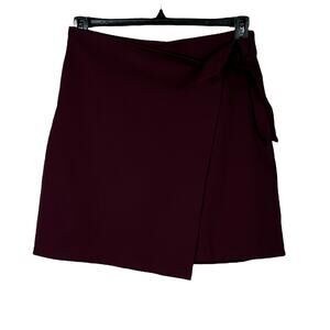 LOFT Outlet Medium Mini Skirt Faux Wrap Pull-On Stretch Elastic Waist Dark Wine